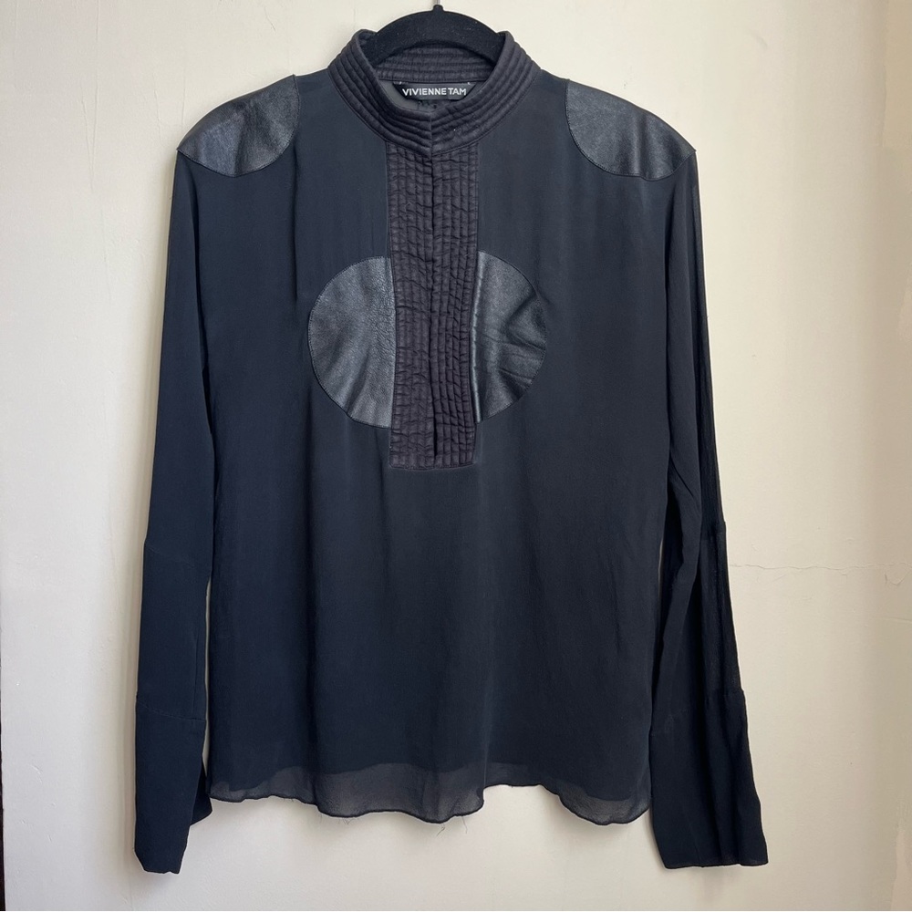 vintage vivienne tam sheer silk top with leather details